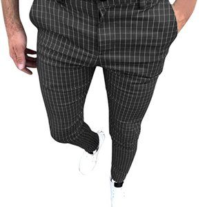 Black Grid Line Fitted Pant